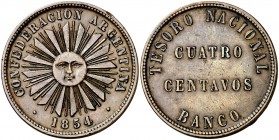 1854. Argentina. 4 centavos. (Kr. 25). 19,82 g. CU. MBC+.