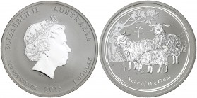 2015. Australia. Isabel II. P (Perth). 1 dólar. (Kr. falta). 31,26 g. AG. Año de la Cabra. Prooflike.