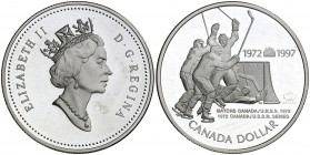 1997. Canadá. Isabel II. 1 dólar. (Kr. 282). 24,93 g. AG. 25º Aniversario de la Victoria en Hockey sobre la URSS. Proof.