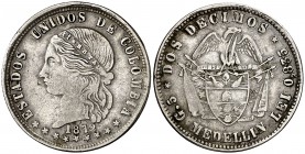 1872. Colombia. Medellín. 2 décimos. (Kr. 155.1). 4,95 g. AG. MBC.