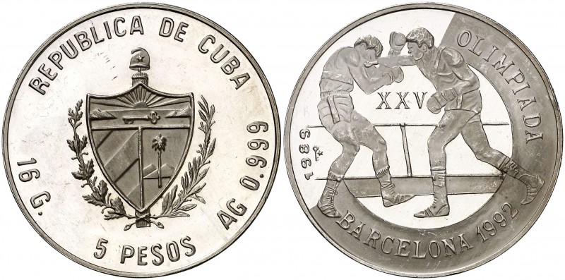 1989. Cuba. 5 pesos. (Kr. 224.1). 16,04 g. AG. Juegos Olímpicos - Barcelona '92....