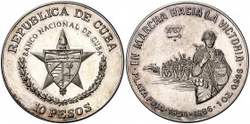 1987. Cuba. 10 pesos. (Kr. 164). 31,09 g. AG. En marcha hacia la victoria. Acuñación de 2000 ejemplares. EBC+.