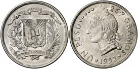 1952. República Dominicana. 1 peso. (Kr. 22). 26,67 g. AG. S/C-.