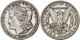 1879. Estados Unidos. CC (Carson City). 1 dólar. (Kr. 110). 26,54 g. AG. Rara. MBC.