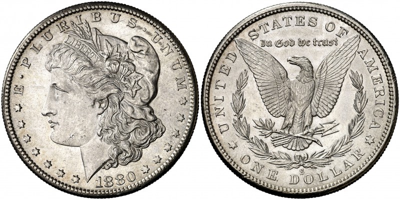 1880. Estados Unidos. S (San Francisco). 1 dólar. (Kr. 110). 26,77 g. AG. Bella....