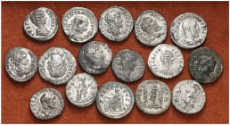 Lote de 16 denarios, la mayoría de la dinastía Severa. A examinar. MBC/MBC+.