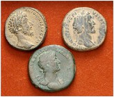 Lote de 3 sestercios (Adriano, Antonino pío y Marco Aurelio). A examinar. BC/MBC.