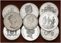 Lote de 9 monedas en plata de diversos países de la Commonwealth, casi todas tamaño duro. A examinar. S/C-/Proof.