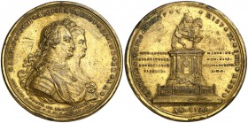1796. Carlos IV. México. Conmemoración del monumento a Carlos IV en México. Medalla. (V. 185) (V.Q. 14155 var metal). 104,86 g. 60 mm. Bronce dorado. ...