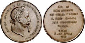 1859. Italia. Vitorio Emanuel. Torino. 27,15 g. 41 mm. Bronce. Grabador: Montagny. EBC-.