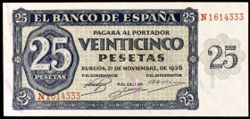 1936. Burgos. 25 pesetas. (Ed. D20a). 21 de noviembre. Serie N. EBC-.