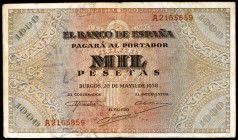1938. Burgos. 1000 pesetas. (Ed. D35). 20 de mayo. Raro. BC+.