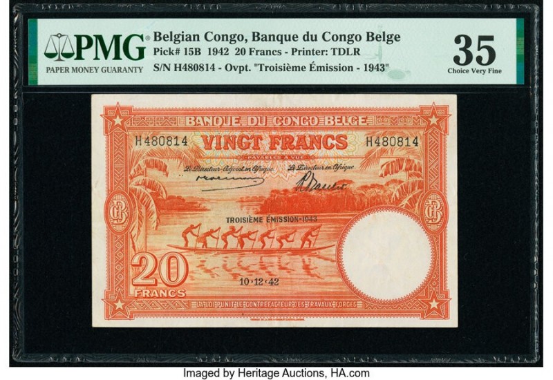 Belgian Congo Banque du Congo Belge 20 Francs 10.12.1942 Pick 15B PMG Choice Ver...