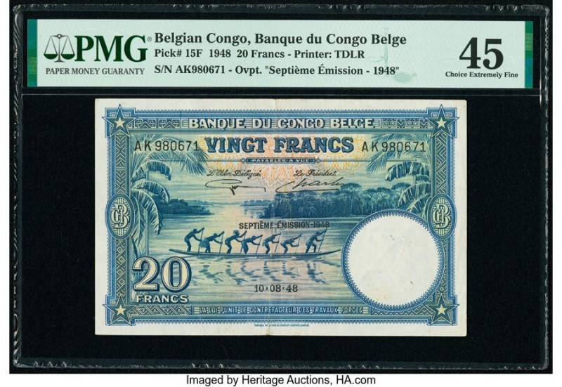 Belgian Congo Banque du Congo Belge 20 Francs 10.8.1948 Pick 15F PMG Choice Extr...