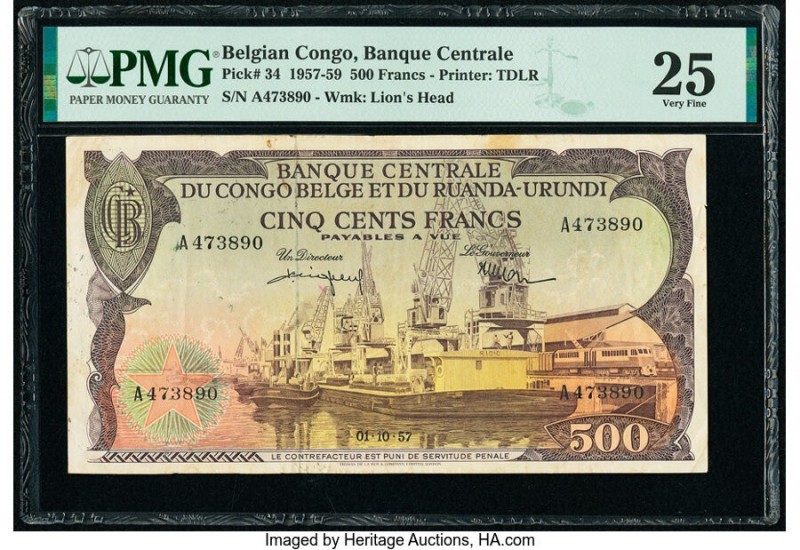 Belgian Congo Banque Centrale du Congo Belge 500 Francs 1.10.1957 Pick 34 PMG Ve...