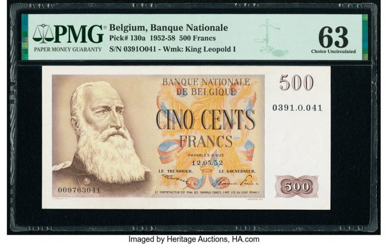 Belgium Nationale Bank Van Belgie 500 Francs 12.5.1952 Pick 130a PMG Choice Unci...
