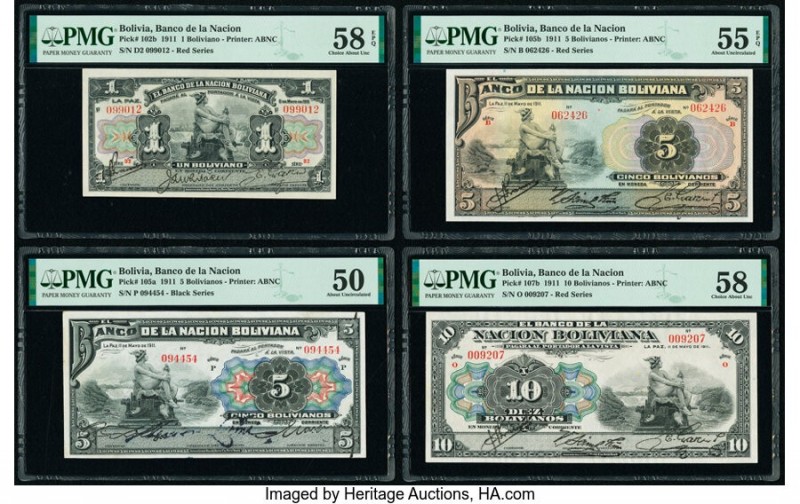 Bolivia Banco de la Nacion Boliviana 1; 5 (2); 10 Bolivianos 11.5.1911 Pick 102b...