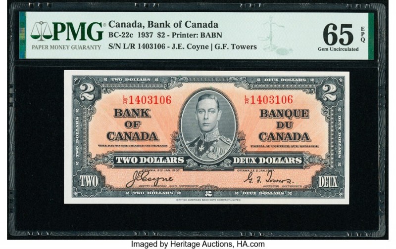 Canada Bank of Canada $2 2.1.1937 Pick 59c BC-22c PMG Gem Uncirculated 65 EPQ. 
...
