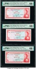 Cayman Islands 1 Dollar 1971 (ND 1972) Pick 1b (2); East Caribbean States 1 Dollar ND (1965) Pick 13f (2); 13o Five Examples PMG Gem Uncirculated 66 E...
