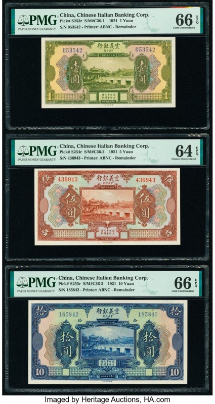 China Chinese Italian Banking Corporation 1; 5; 10 Yuan 1921 Pick S253r; S254r; ...