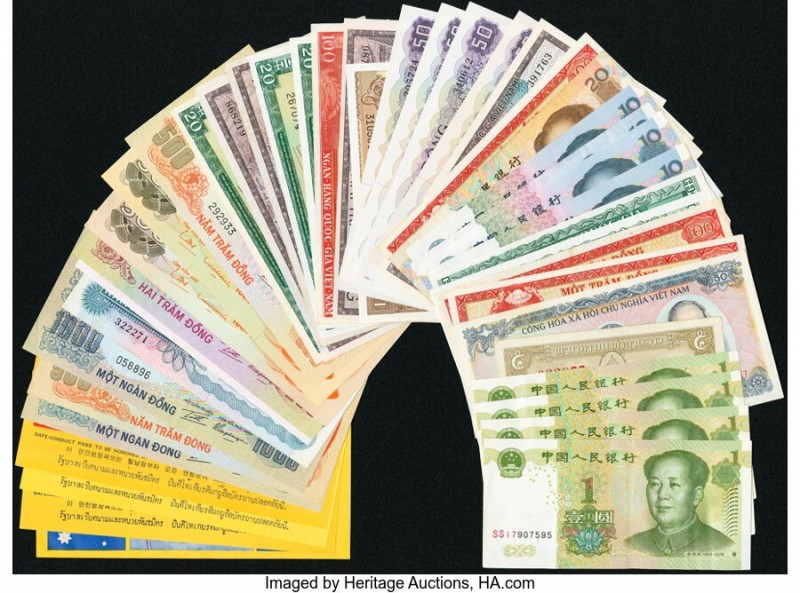 China Laos & Vietnam Group Lot of 42 Examples Fine-About Uncirculated. Staple ho...