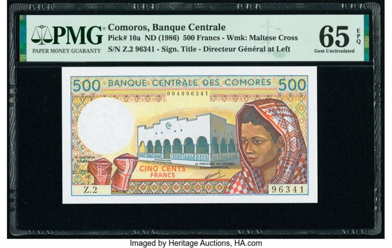 Inverted Watermark Error Comoros Banque Centrale Des Comores 500 Francs ND (1986...