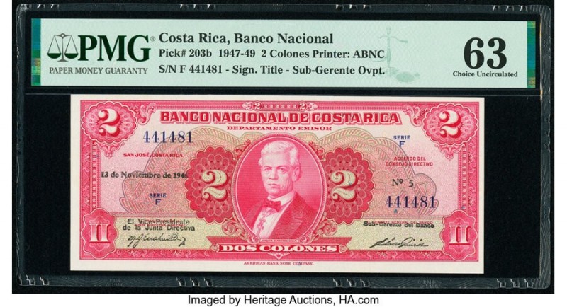 Costa Rica Banco Nacional de Costa Rica 2 Colones 13.11.1948 Pick 203b PMG Choic...