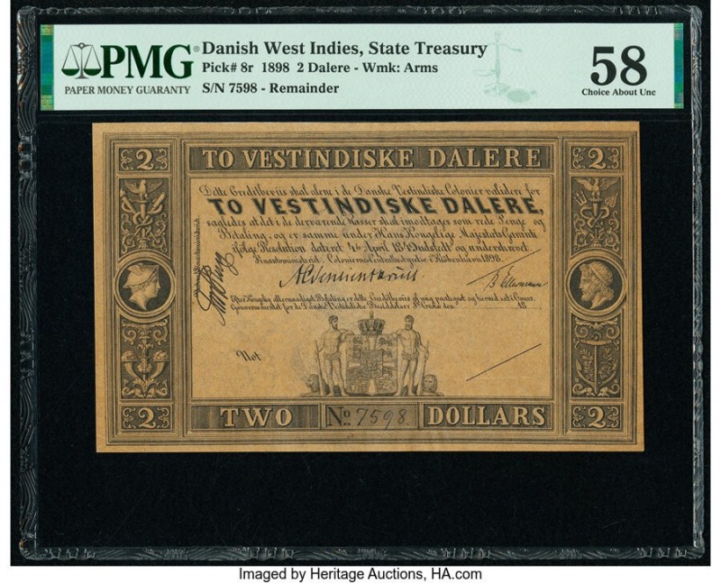 Danish West Indies State Treasury 2 Dalere 1898 Pick 8r Remainder PMG Choice Abo...