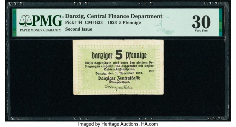 Danzig Central Finance Department 5 Pfennige 1.11.1923 Pick 44 PMG Very Fine 30....