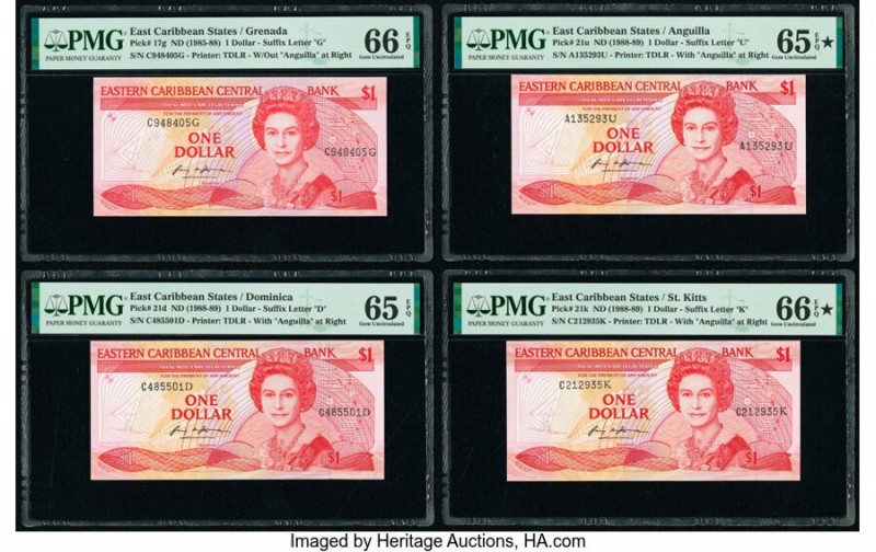 East Caribbean States Central Bank 1 Dollar ND (1985-89) Pick 17g; 21d; 21u 21k ...