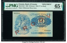 Estonia Bank of Estonia 10 Krooni 1928 Pick 63s1 Specimen PMG Gem Uncirculated 65 EPQ. Red overprints.

HID09801242017

© 2020 Heritage Auctions | All...