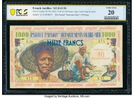 French Antilles Institut d'Emission des Departements d'Outre-Mer 10 Nouveaux Francs on 1000 Francs ND (1960) Pick 2 PCGS Very Fine 20Details. Minor re...