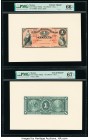 Mexico Banco Mercantil Mexicano 1 Peso ND (1882-83) Pick S242p1; S242p2 Front and Back Proofs PMG Gem Uncirculated 66 EPQ; Superb Gem Unc 67 EPQ. Two ...