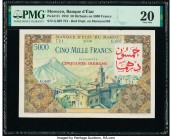 Morocco Banque d'Etat du Maroc 50 Dirhams on 5000 Francs 23.7.1953 Pick 51 PMG Very Fine 20. Minor repairs. 

HID09801242017

© 2020 Heritage Auctions...