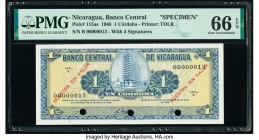 Nicaragua Banco Central 1 Cordoba 25.5.1968 Pick 115as Specimen PMG Gem Uncirculated 66 EPQ. Cancelled with 3 punch holes. 

HID09801242017

© 2020 He...