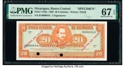 Nicaragua Banco Central 20 Cordobas 25.5.1968 Pick 118bs Specimen PMG Superb Gem Unc 67 EPQ. Cancelled with 2 punch holes. 

HID09801242017

© 2020 He...