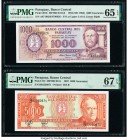 Mismatched Serial Number Error Paraguay Banco Central 1000 Guaranies 1952 (ND 1963) Pick 201b PMG Gem Uncirculated 65 EPQ; Banco Central 5000 Guaranie...