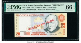 Peru Banco Central de Reserva 20 Nuevos Soles 20.4.1995 Pick 159s Specimen PMG Gem Uncirculated 66 EPQ. 

HID09801242017

© 2020 Heritage Auctions | A...