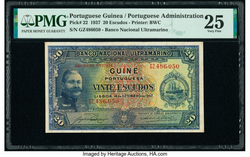 Portuguese Guinea Banco Nacional Ultramarino, Guine 20 Escudos 14.9.1937 Pick 22...