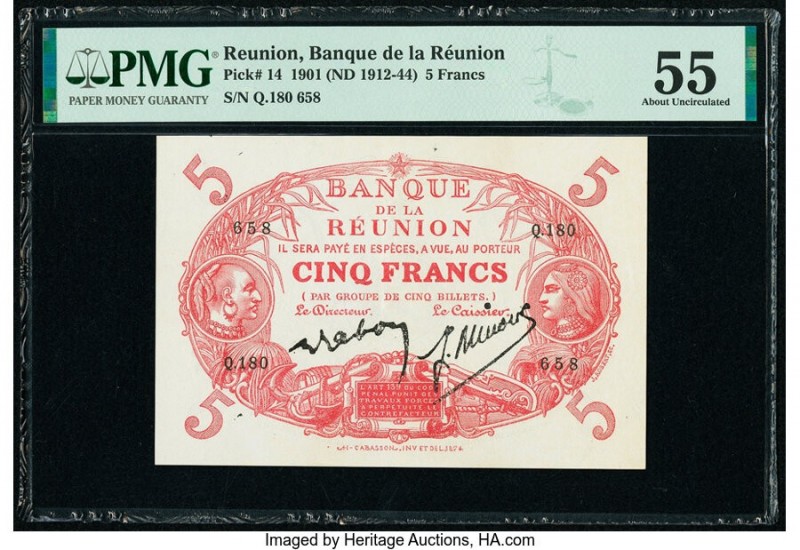 Reunion Banque de la Reunion 5 Francs 1901 (ND 1912-44) Pick 14 PMG About Uncirc...