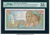 Saint Pierre and Miquelon Caisse Centrale de la France d'Outre-Mer 10 Nouveaux Francs on 500 Francs ND (1964) Pick 33 PMG About Uncirculated 55 EPQ. 
...