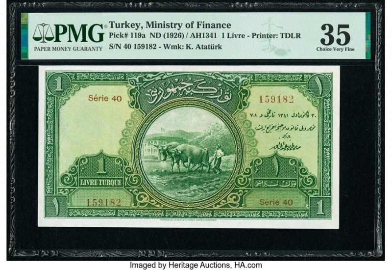 Turkey Ministry of Finance 1 Livre ND (1926) / AH1341 Pick 119a PMG Choice Very ...