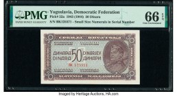 Yugoslavia Democratic Federation 50 Dinara ND (1944) Pick 52a PMG Gem Uncirculated 66 EPQ. 

HID09801242017

© 2020 Heritage Auctions | All Rights Res...