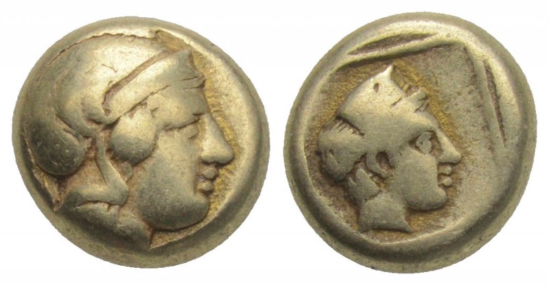 Greek Lesbos, Mytilene EL Hekte. Circa 412-378 BC. 2.51gr 10.18mm
Head of Athena...