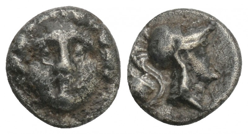 Greek Pisidia. Selge 250-190 BC. Obol AR 9.5mm, 0.9gr 
Facing gorgoneion / Helme...
