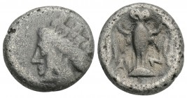 Greek
PAPHLAGONIA. Sinope. Late 4th-3rd century BC. Silver, 15.9mm, 3.4 gr. Head of a nymph to left, her hair bound in sakkos, wearing triple-pendant ...