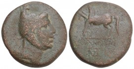 Greek Pontos. Amisos. Time of Mithradates VI Eupator circa 120-63 BC. Bronze Æ 24.3 mm, 11,6 g 
Head of Perseus to right, wearing Phrygian helmet / AM...