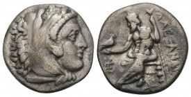 KINGS OF MACEDON. Alexander III 'the Great' (336-323 BC). Drachm. 3.9gr 17mm
Obv: Head of Herakles right, wearing lion skin.
Rev: AΛEΞANΔPOY.
Zeus sea...