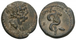 Pergamon (BC 133) AE 16 4.1gr 17.8mm
ca 2nd-1st century BC. AE16 (3.39g). Laureate head of bearded Asklepios right / Snake coiled around staff. Good s...