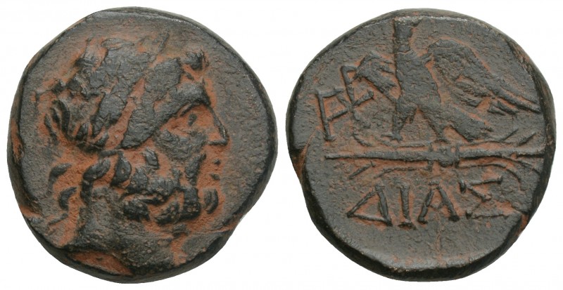 Greek Bithynia, Dia. Ca. 85-65 B.C. AE 22 (19.1mm, 6.6 gr 
Laureate head of Zeus...